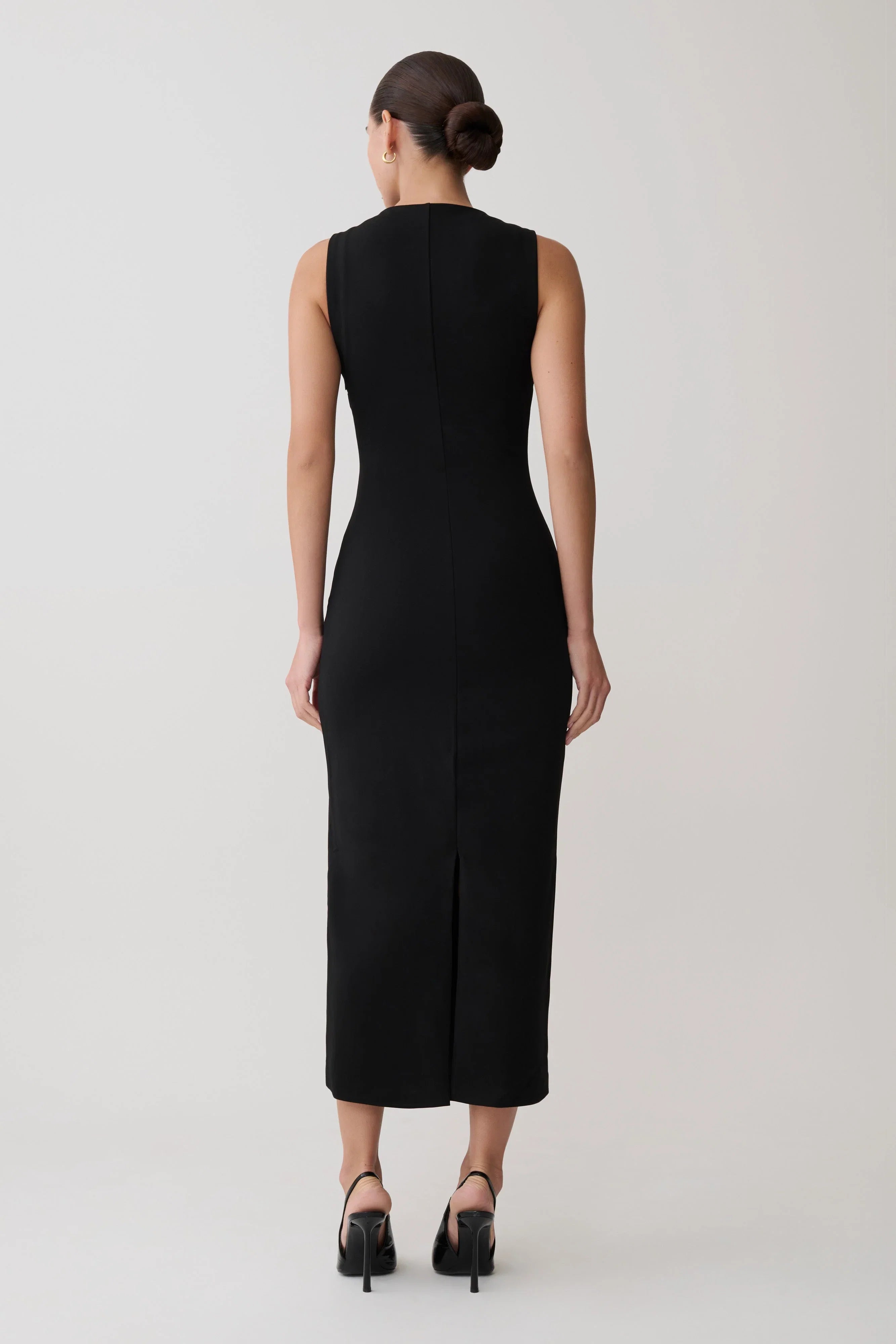 Norah Sleeveless Crepe Midi Dress Black