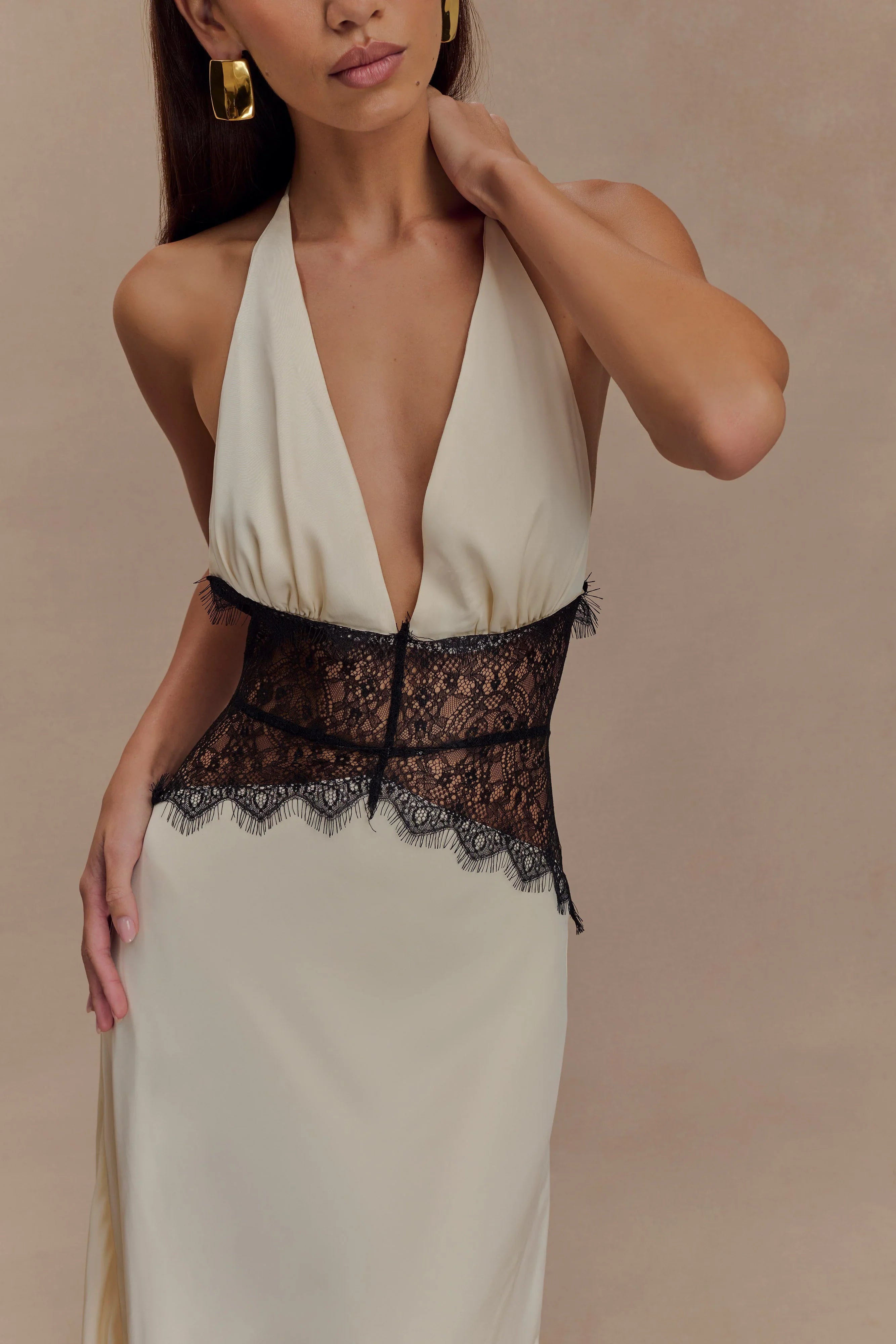 Dinah Lace And Satin Maxi Dress Black Ivory