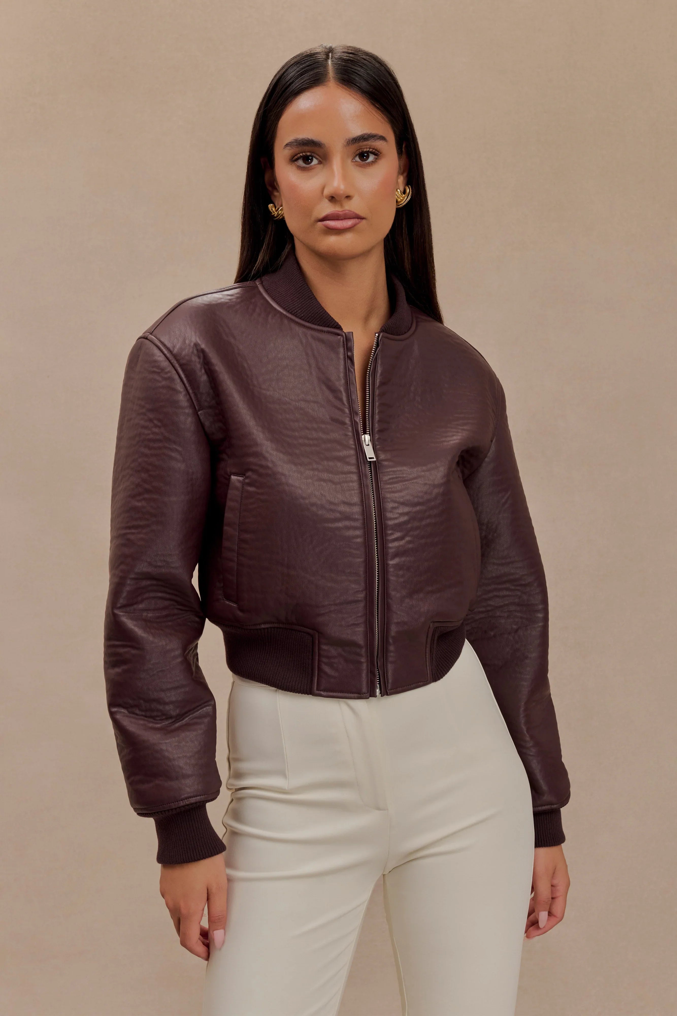 Codi Faux Leather Bomber Jacket Merlot