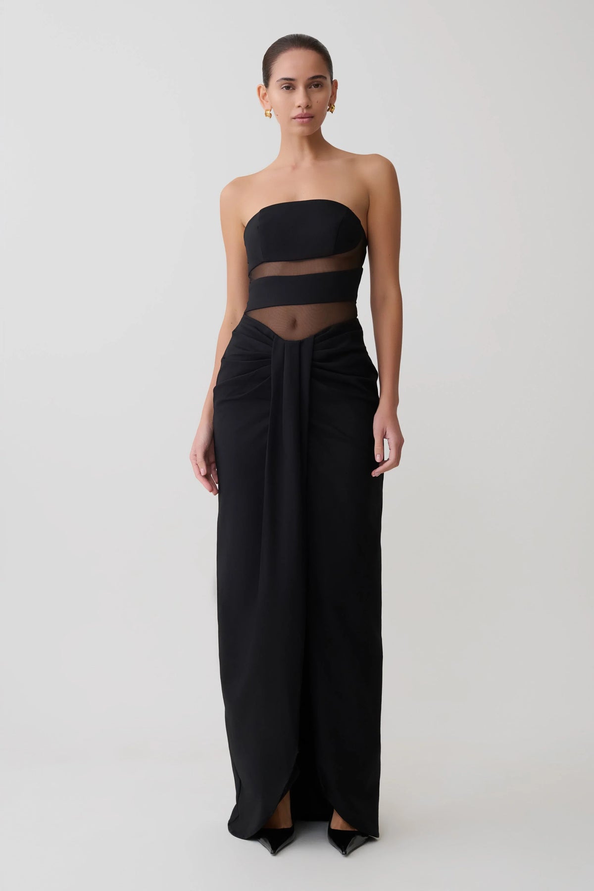 Paulina Cut Out Strapless Maxi Dress Black