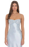 Sequin Bust Satin Maxi Dress in Light Blue