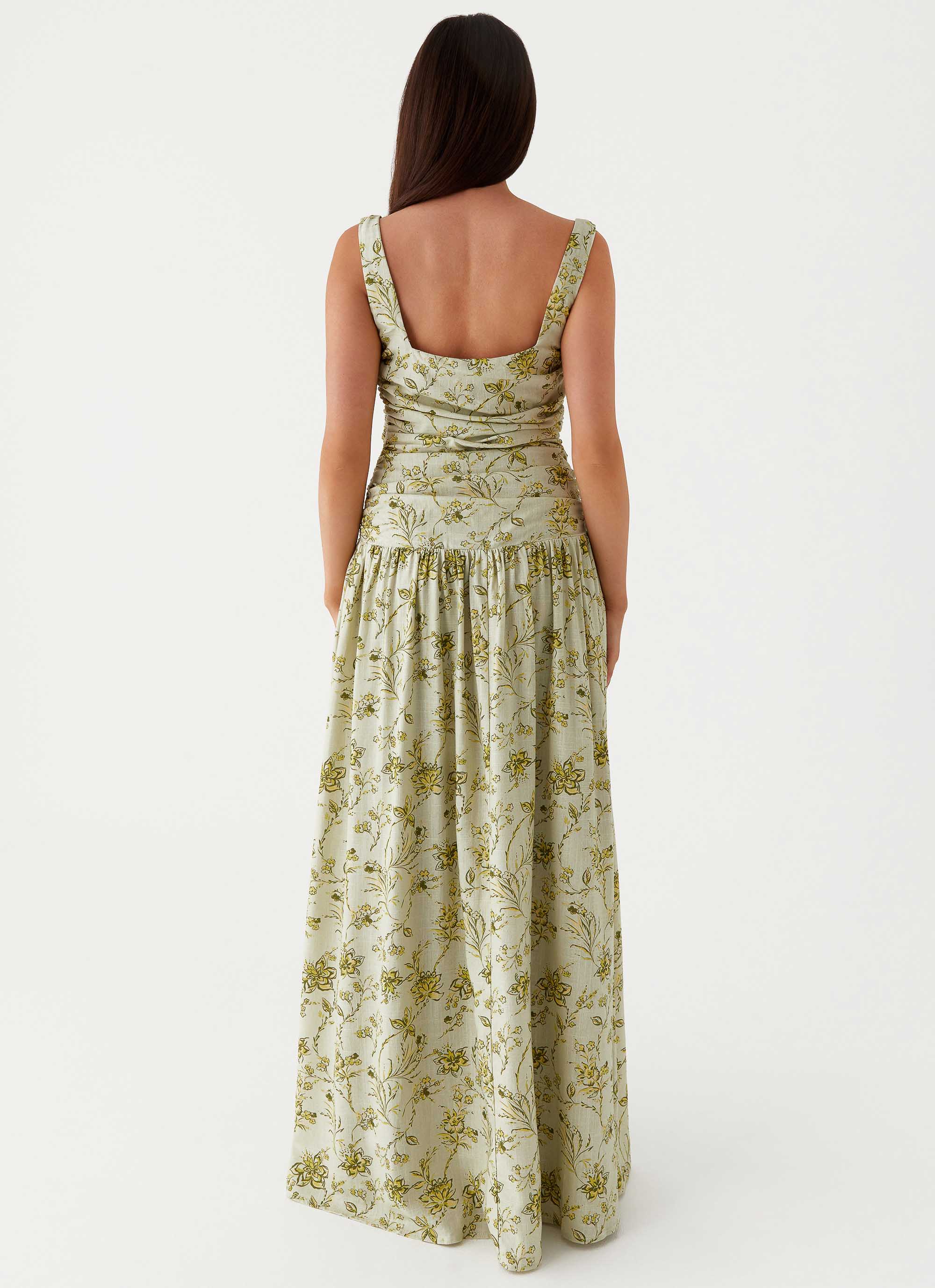 Zinna Linen Maxi Dress Sage Floral