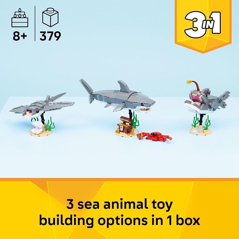 LEGO Creator Fierce Shark with a Treasure Chest Building Toy for Boys Girls Kids Build a Shark Fish or Manta Ray Animal Figure Bedroom or Shelf Decor for Ages 8 31381