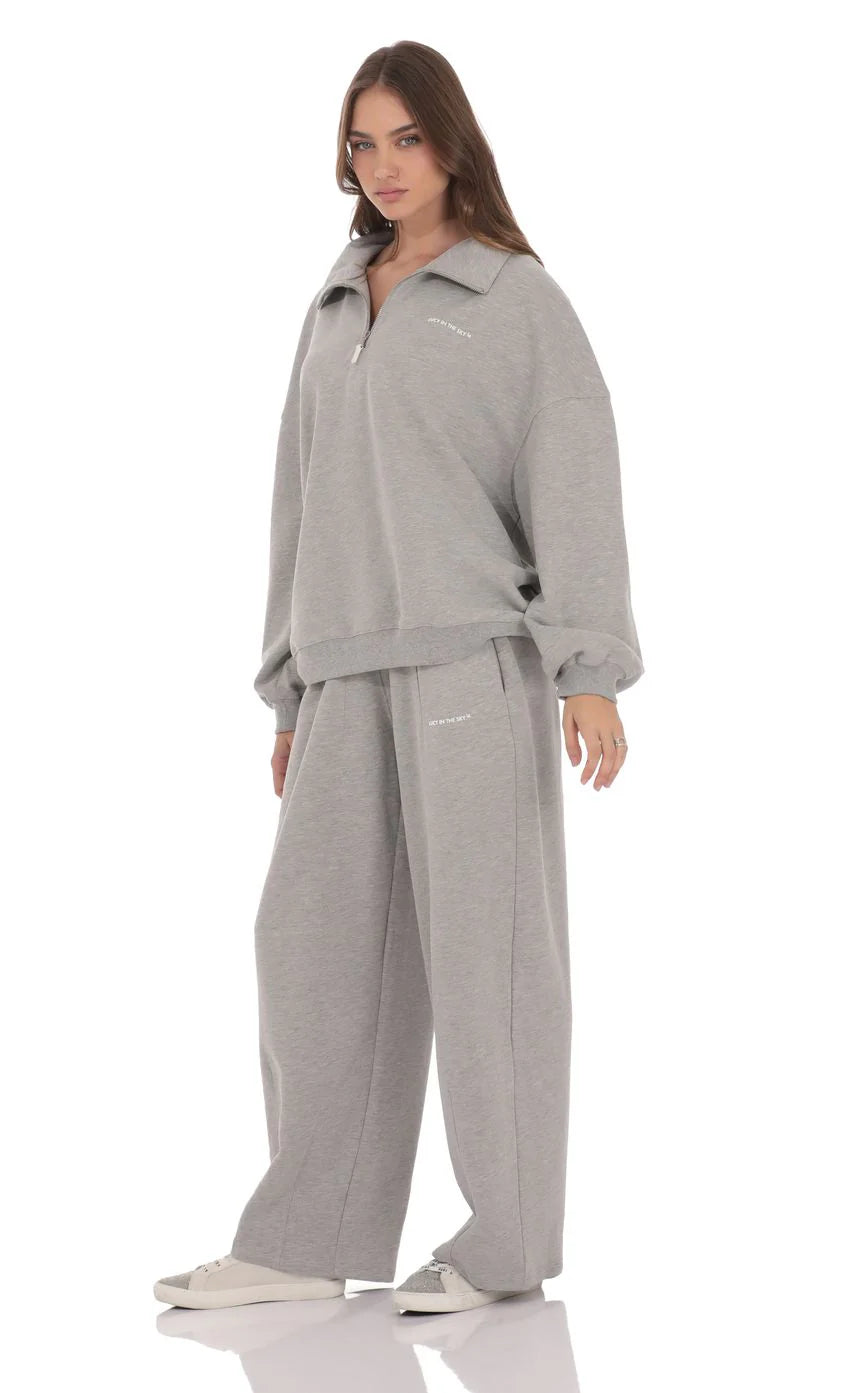 Darted Barrel Fleece Sweatpants in Grey