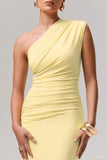 Mardi Lemon Asymmetric Maxi Dress With Ruching