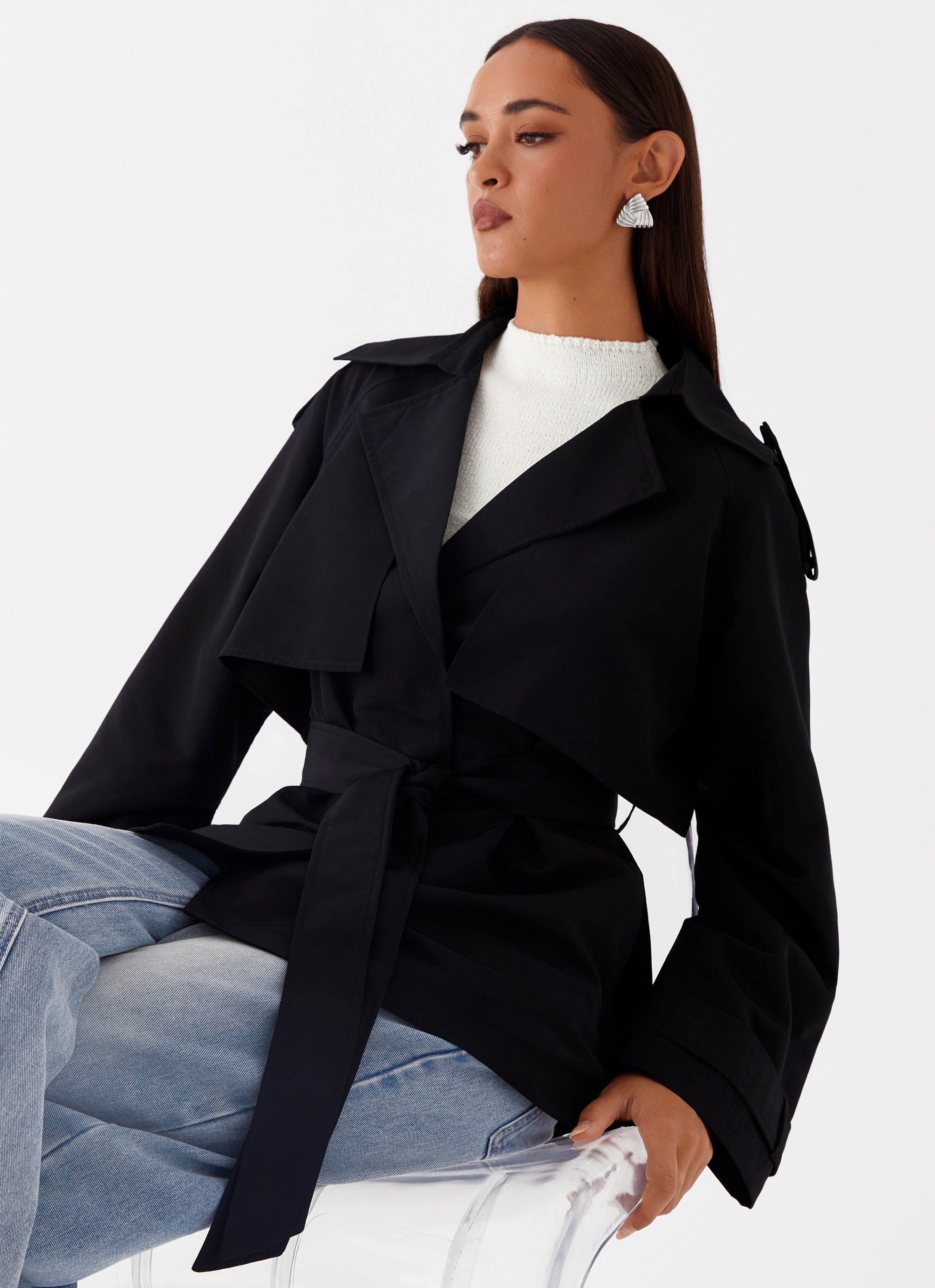 Ace Of Spades Cropped Trench Coat Black
