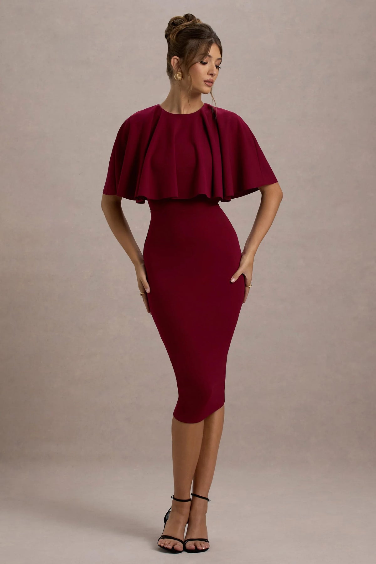 Andorra Berry Bodycon Cape Midi Dress