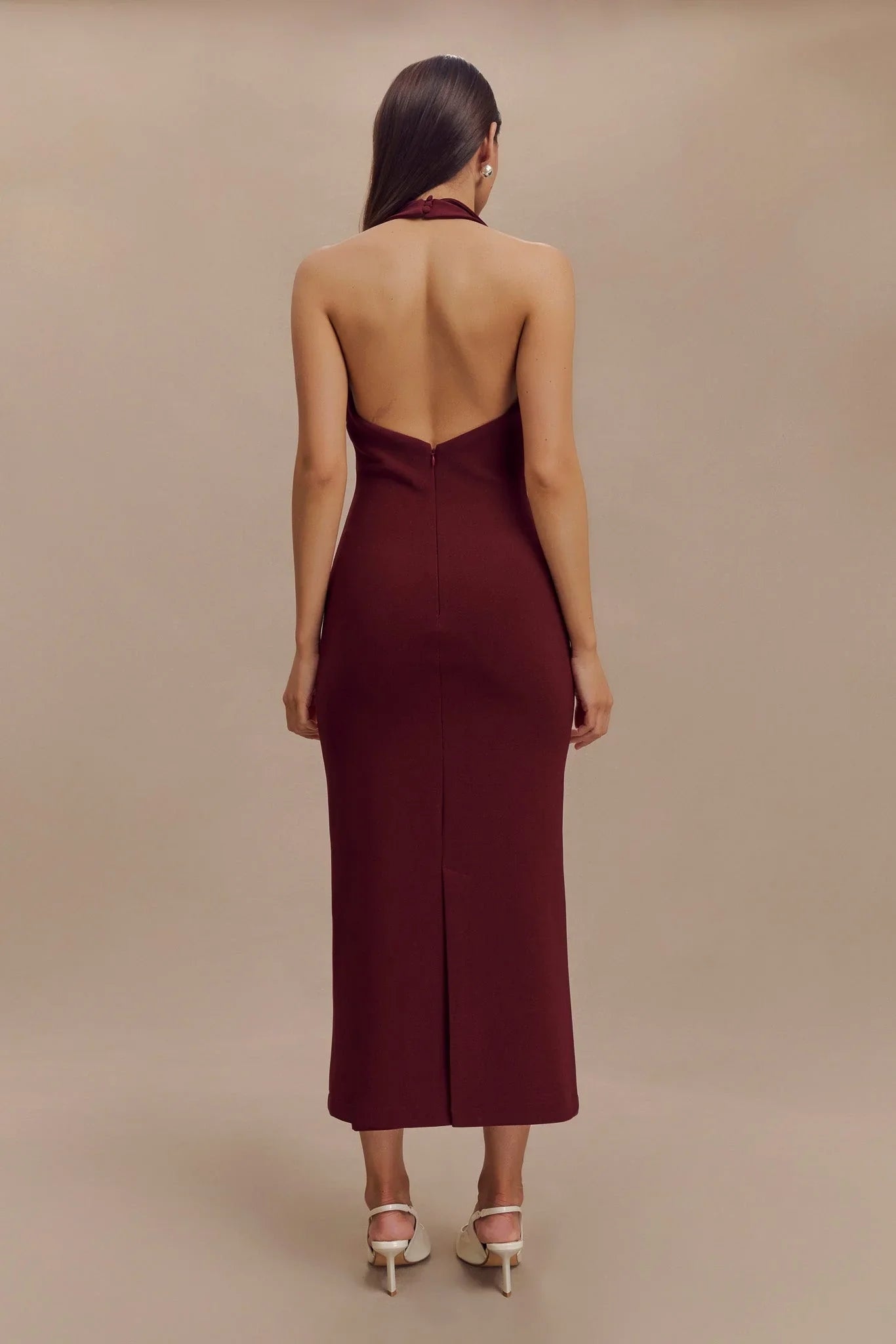 Annita Crepe Halter Midi Dress Merlot