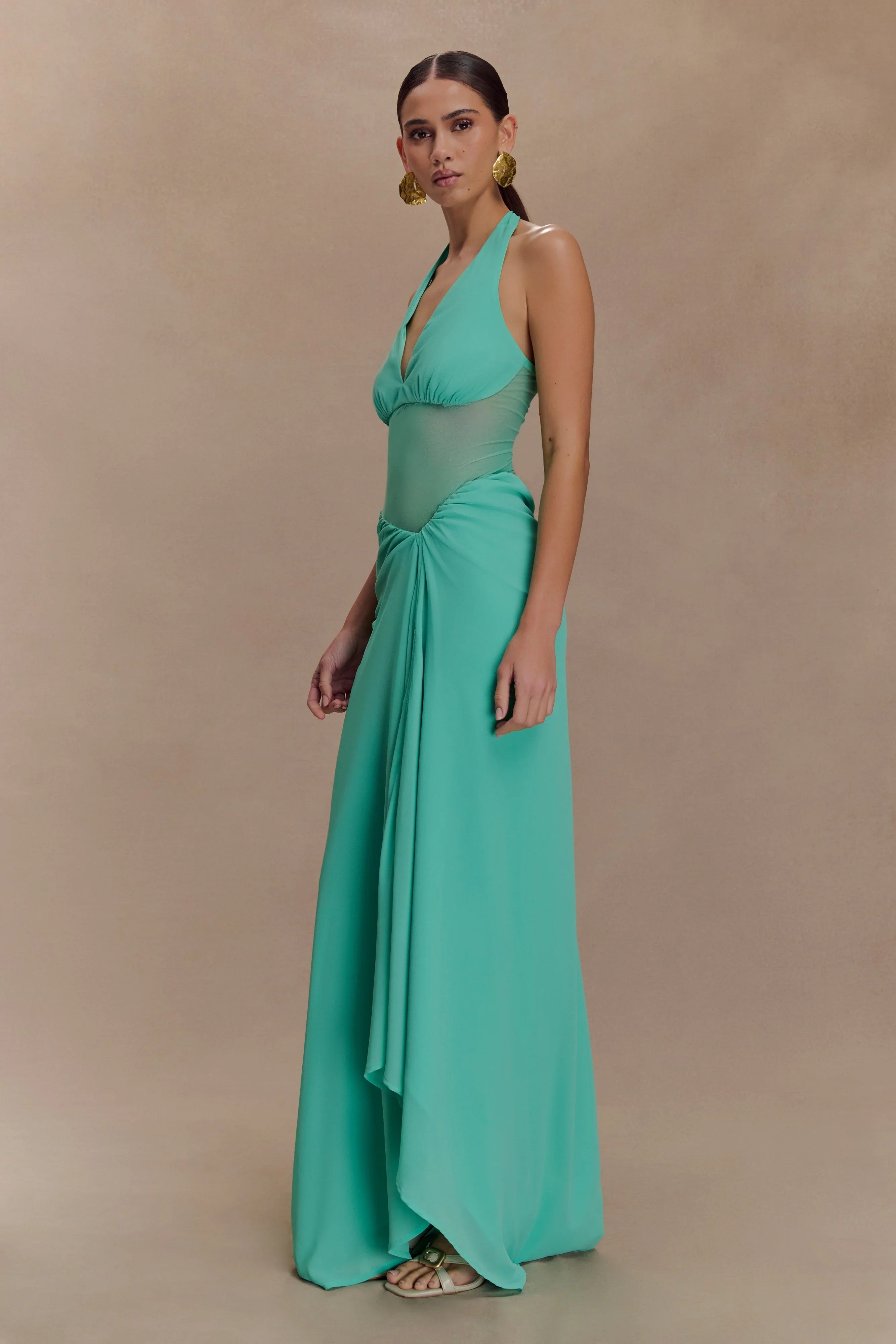 Jonna Chiffon And Mesh Maxi Dress Lagoon
