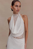 Arra Chiffon And Lace Halter Mini Dress White