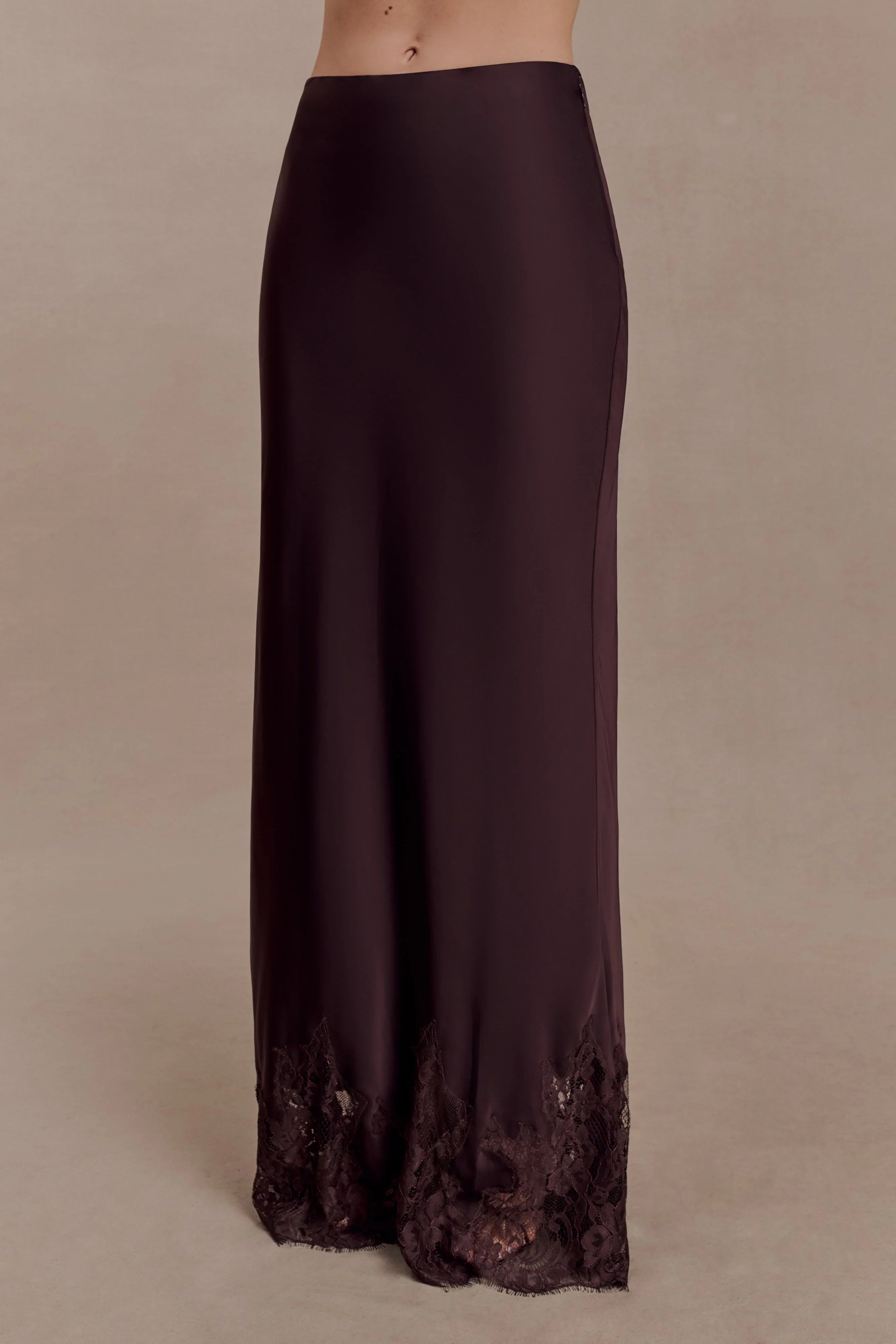 Nina Satin And Lace Maxi Skirt Chocolate