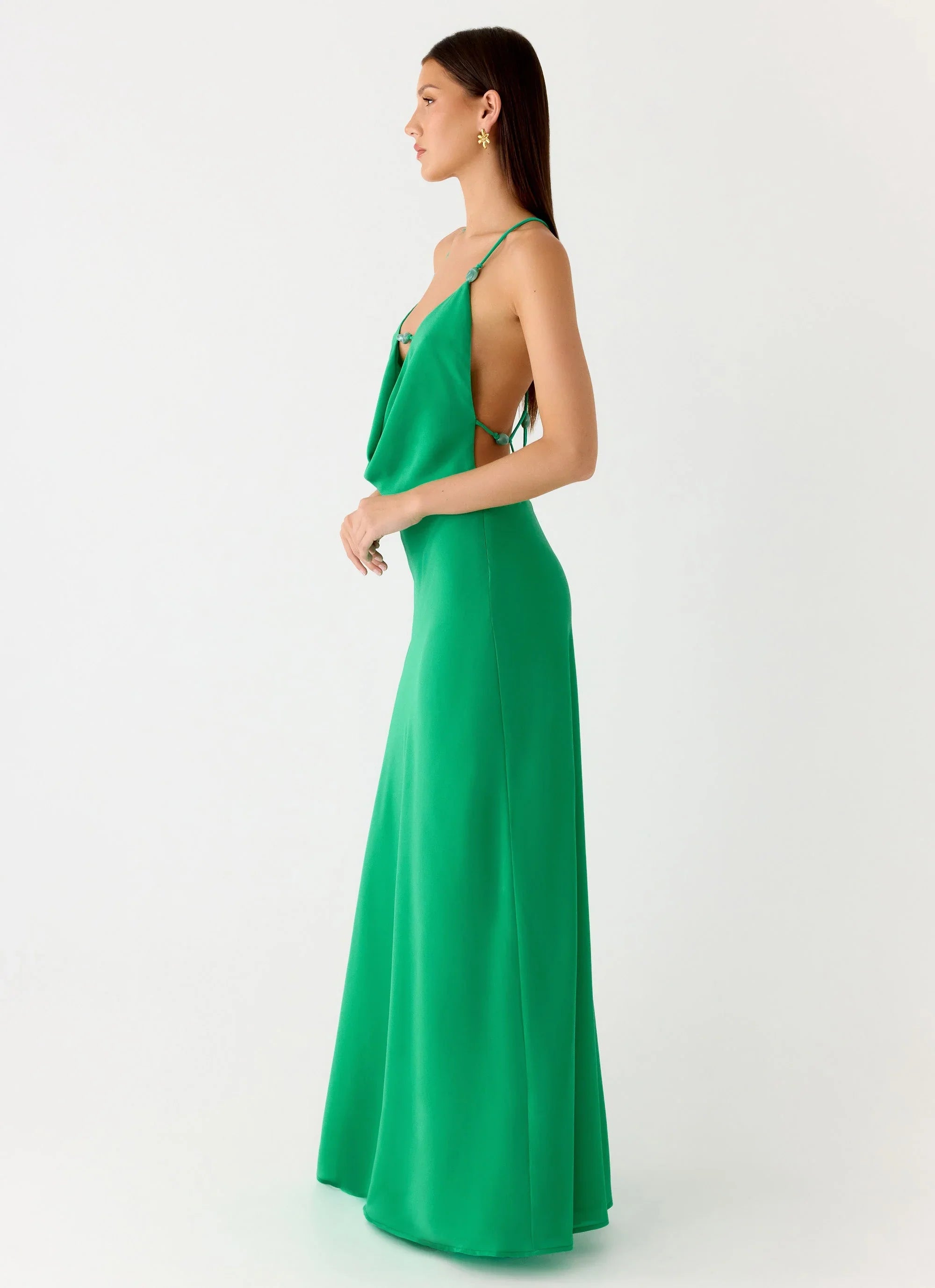 Tropic Muse Beaded Cowl Maxi Dress Green