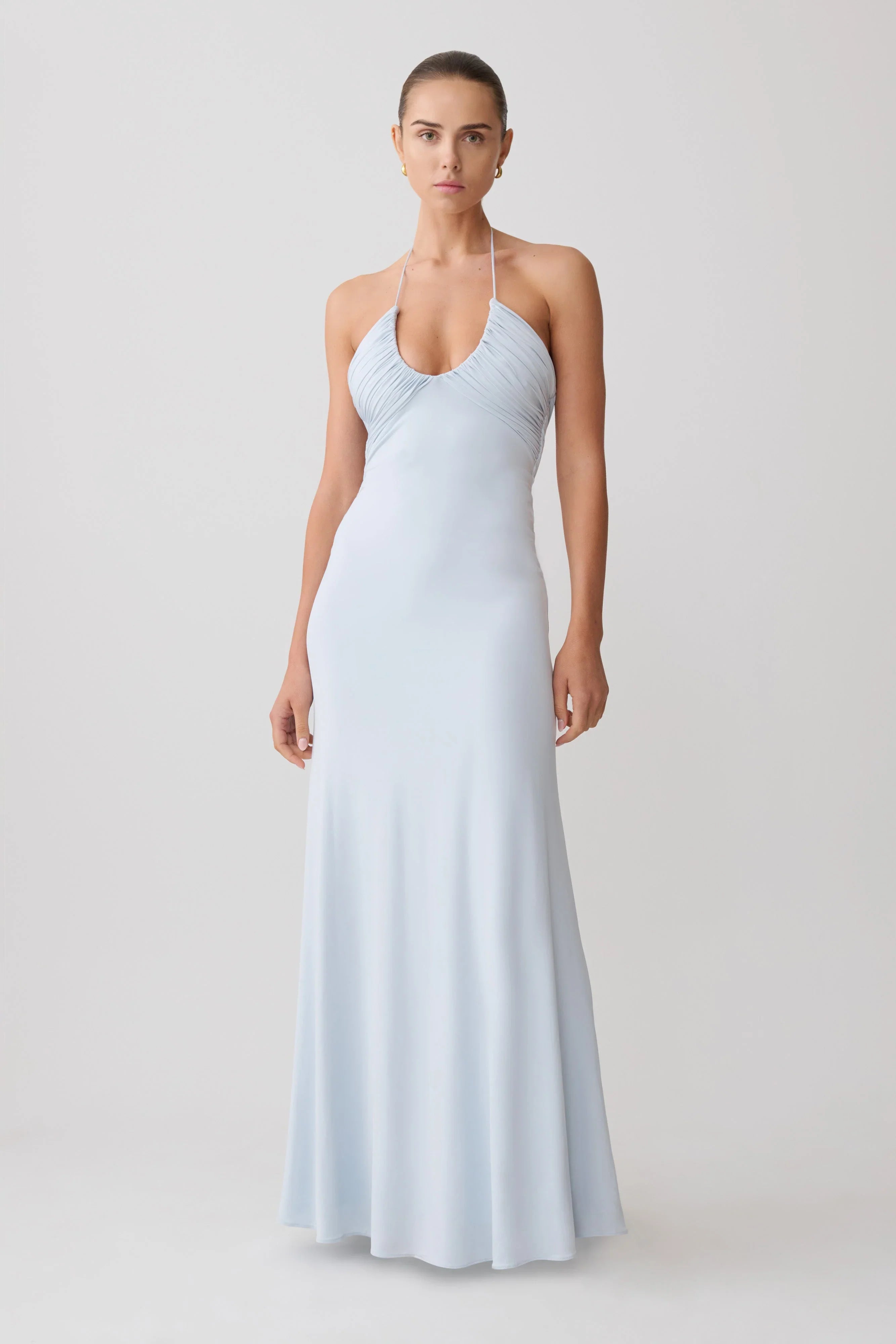 Maely Gathered Slinky Maxi Dress Pale Blue