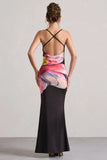 Kali Black Floral Print Cowl Neck Open Back Split Maxi Dress