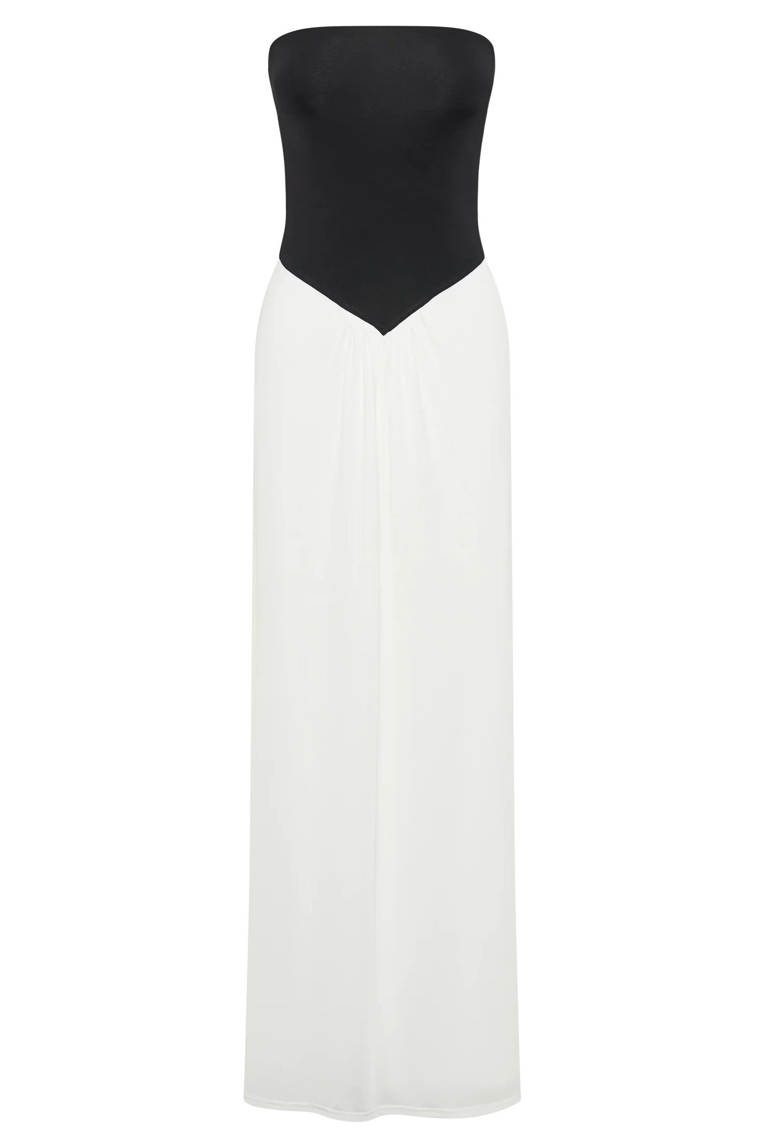 Ruby Strapless Slinky Maxi Dress Black White