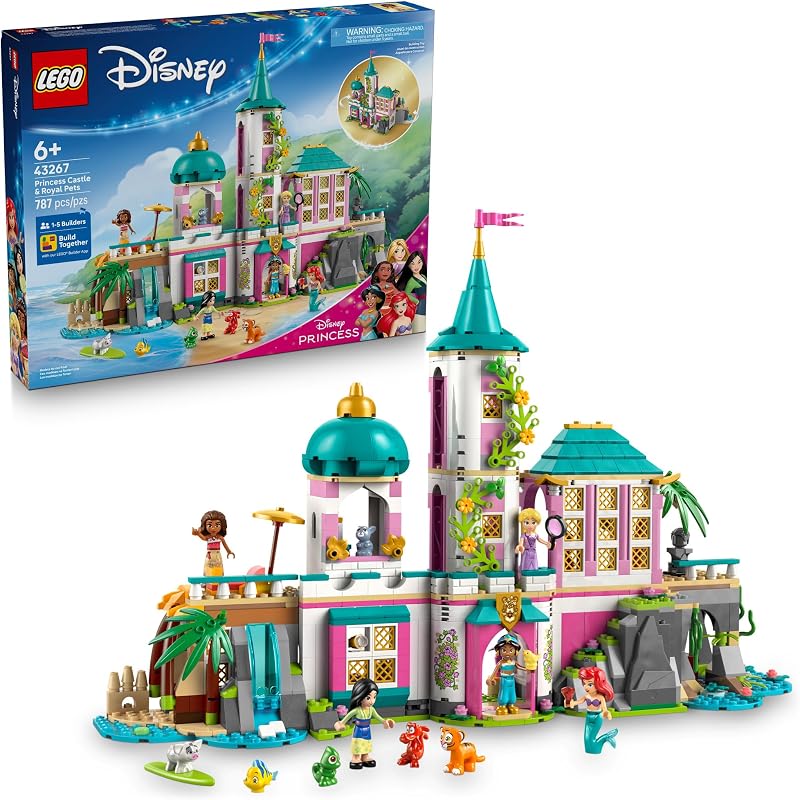 LEGO Disney Princess Castle Royal Pets Kids Toy Pretend Play Building Set for Girls and Boys Ages 6 Includes Ariel Rapunzel Jasmine Moana and Mulan Gift Idea for Birthdays 43267