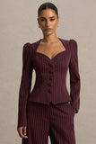 Lana Burgundy Pinstripe Woven Sweetheart Neck Tailored Top