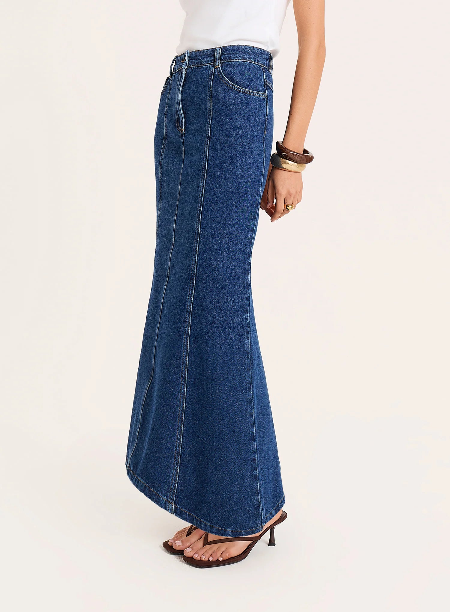 Indigo Wash Panelled Denim Maxi Skirt