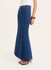 Indigo Wash Panelled Denim Maxi Skirt