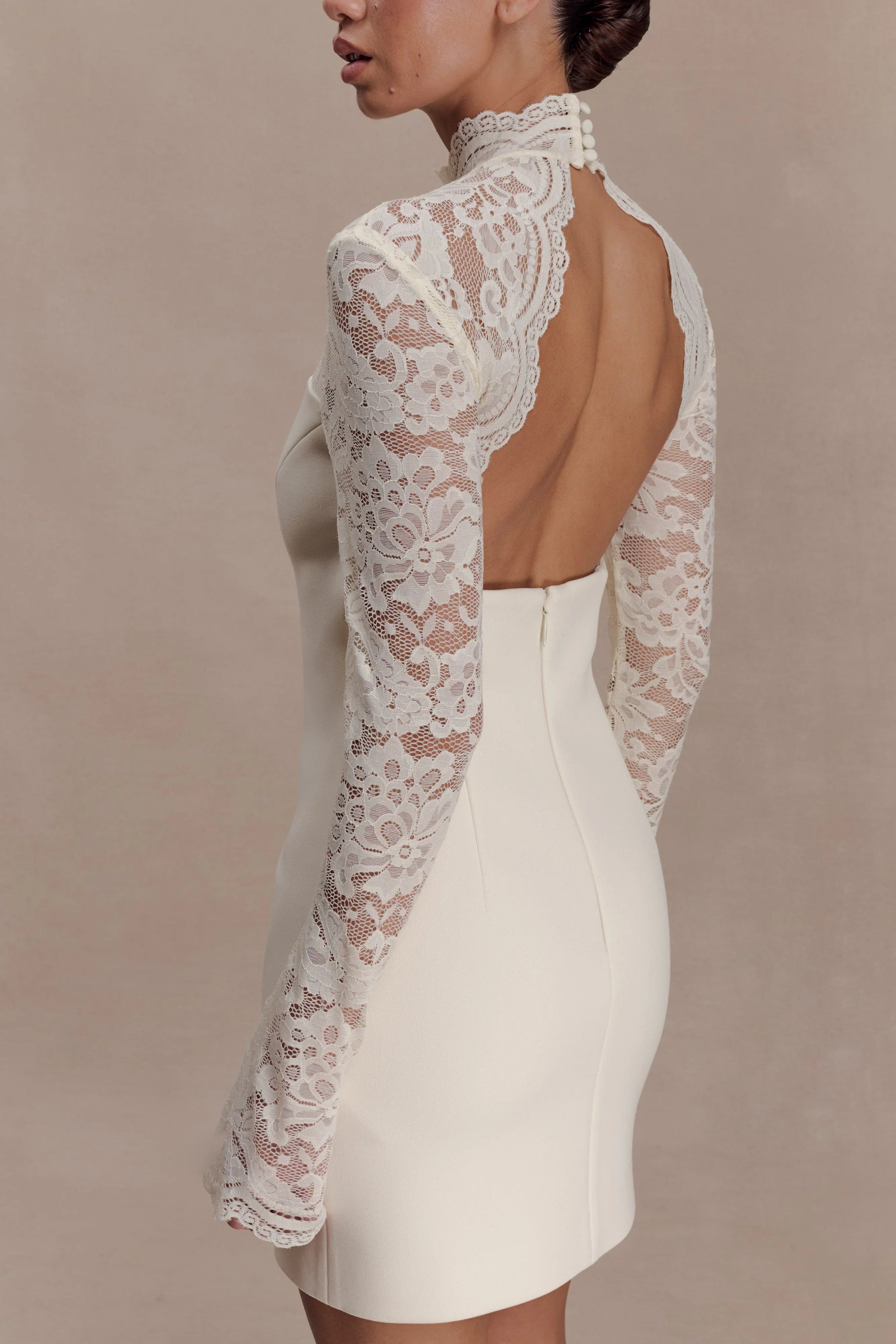 Aurelie Long Sleeve Lace Mini Dress Ivory