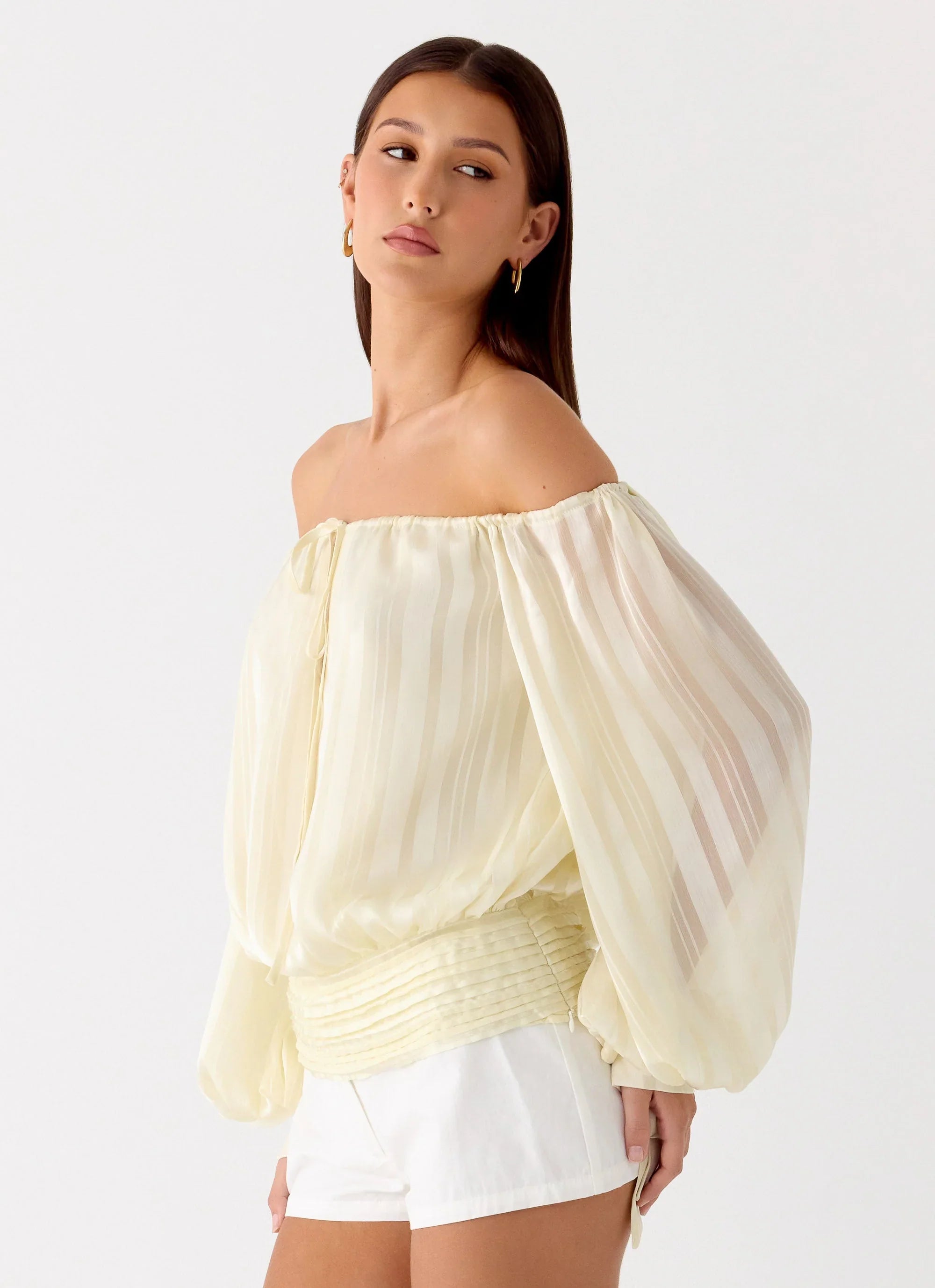 Coconut Kiss Off Shoulder Long Sleeve Top Yellow