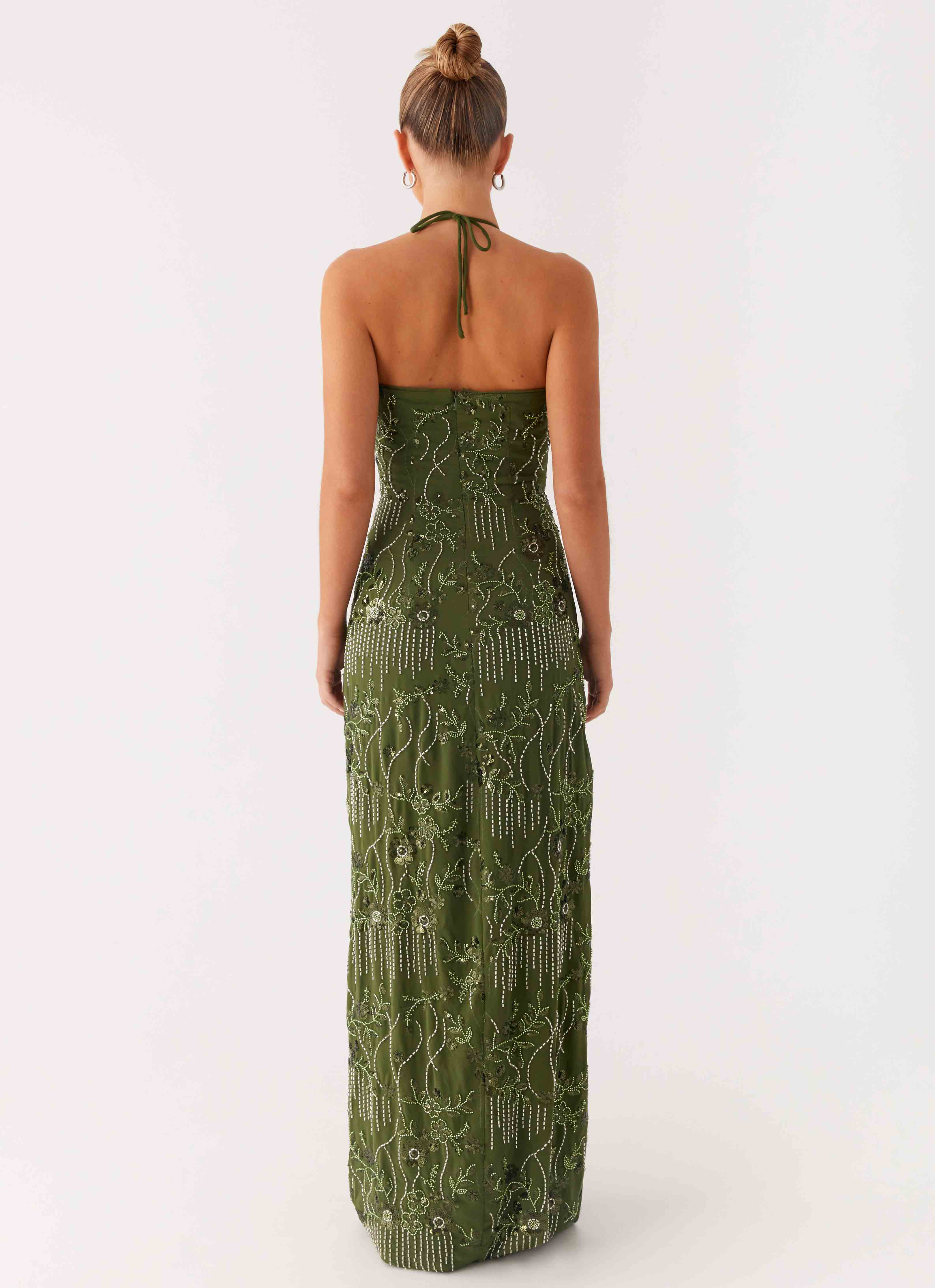 Phoenicia Beaded Maxi Dress Khaki