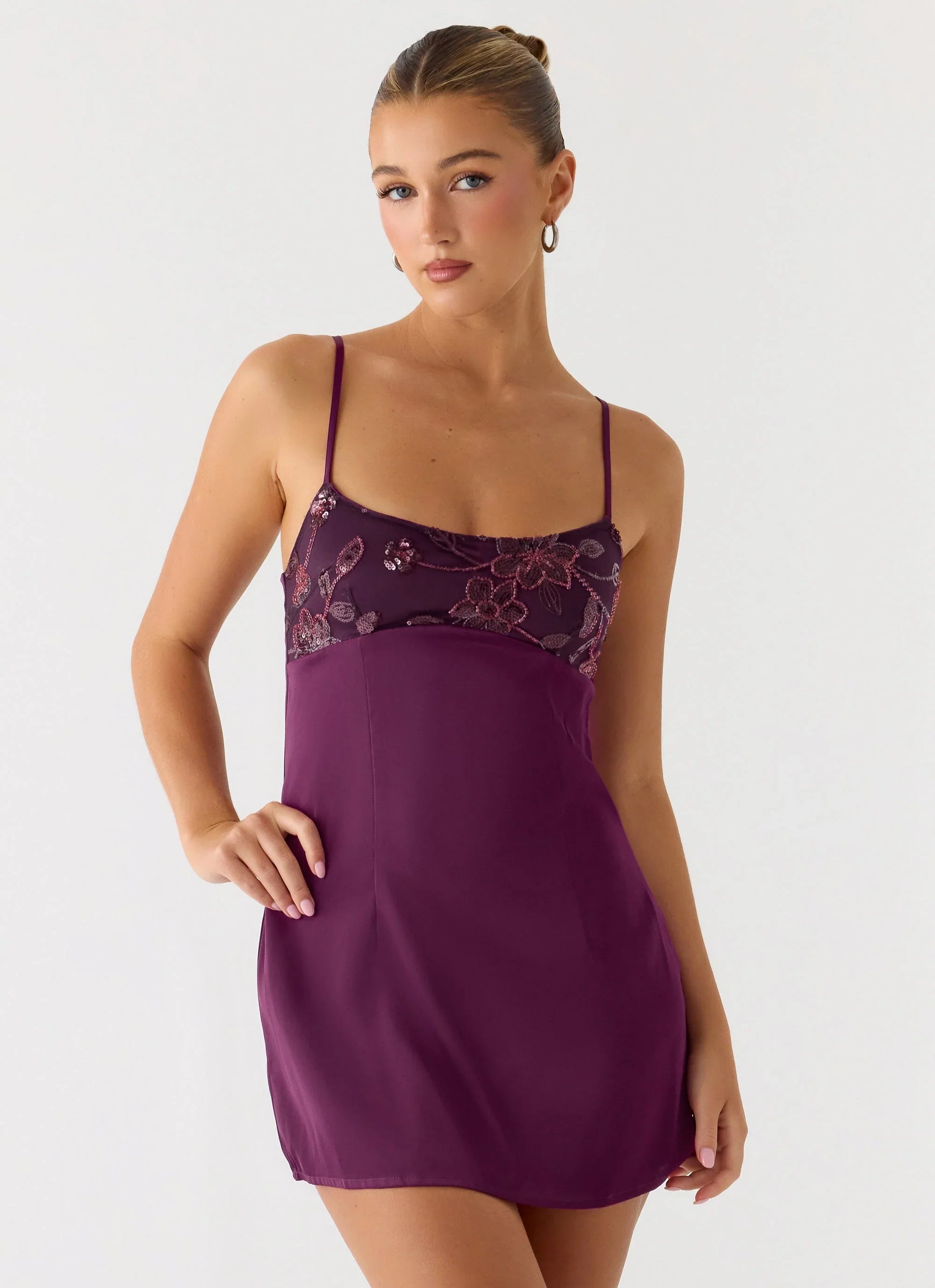 Zion Beaded Micro Mini Dress Mulberry