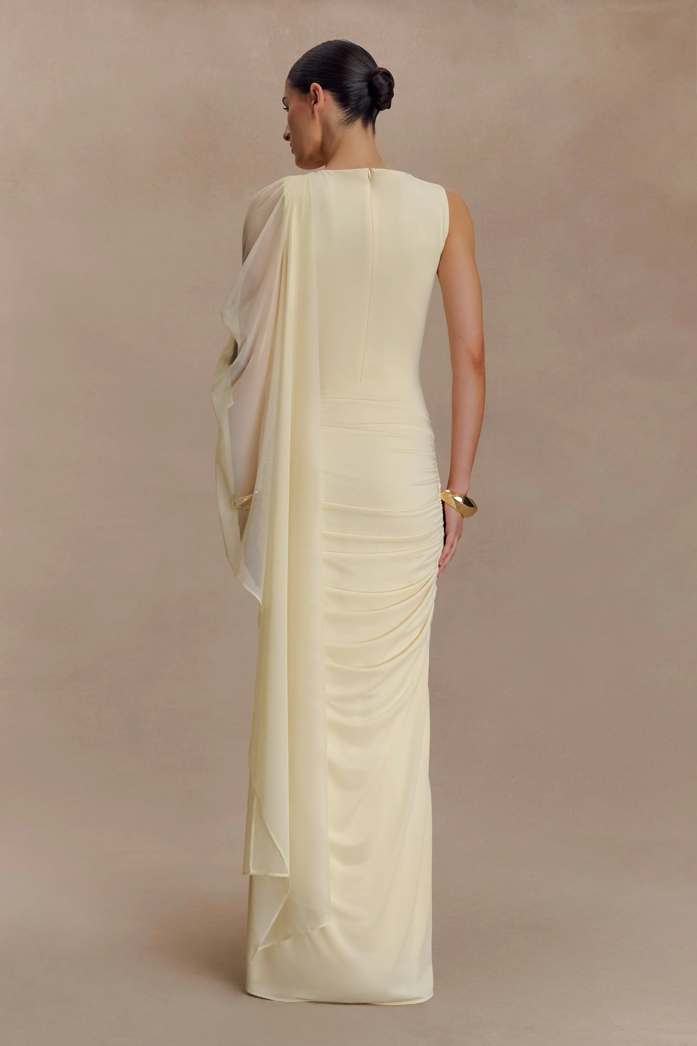 Amandine Ruched Slinky Maxi Dress Lemon
