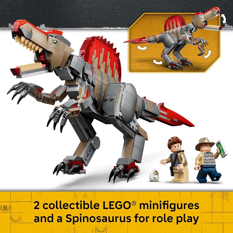 LEGO Jurassic World Spinosaurus Dinosaur Escape 77982 Building Toy for Boys Girls Ages 9 Dinosaur Toy Playset for Kids Pretend Play 820 pieces Gift for Birthdays