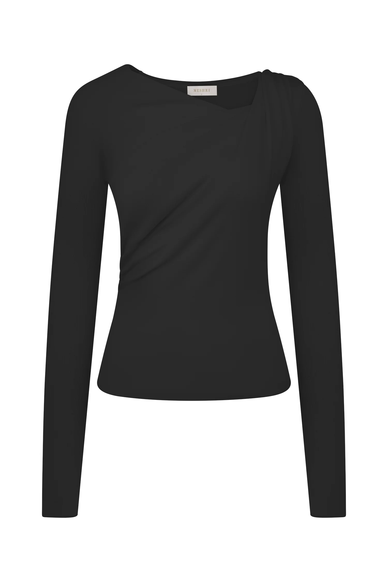 Culver Draped Twist Knit Top Black