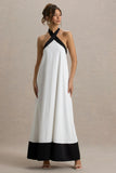 Clarabella White Black Halter Neck Maxi Dress
