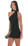 Scarf Halter Rhinestone Dress in Black