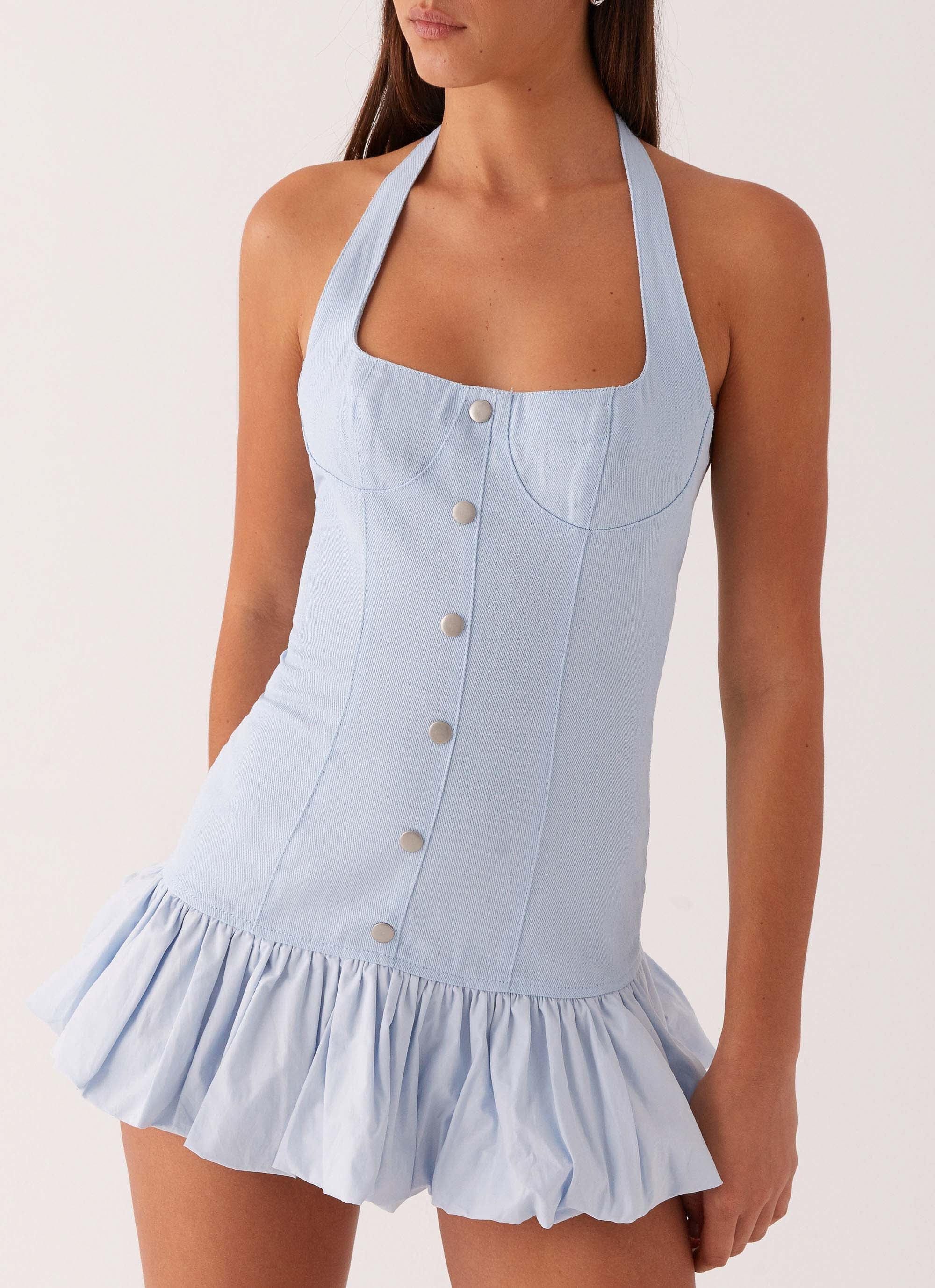 Georgina Denim Mini Dress Light Blue