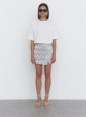 Silver Embellished Faux Leather Mini Skirt