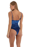 V Neck Velvet Bodysuit in Blue