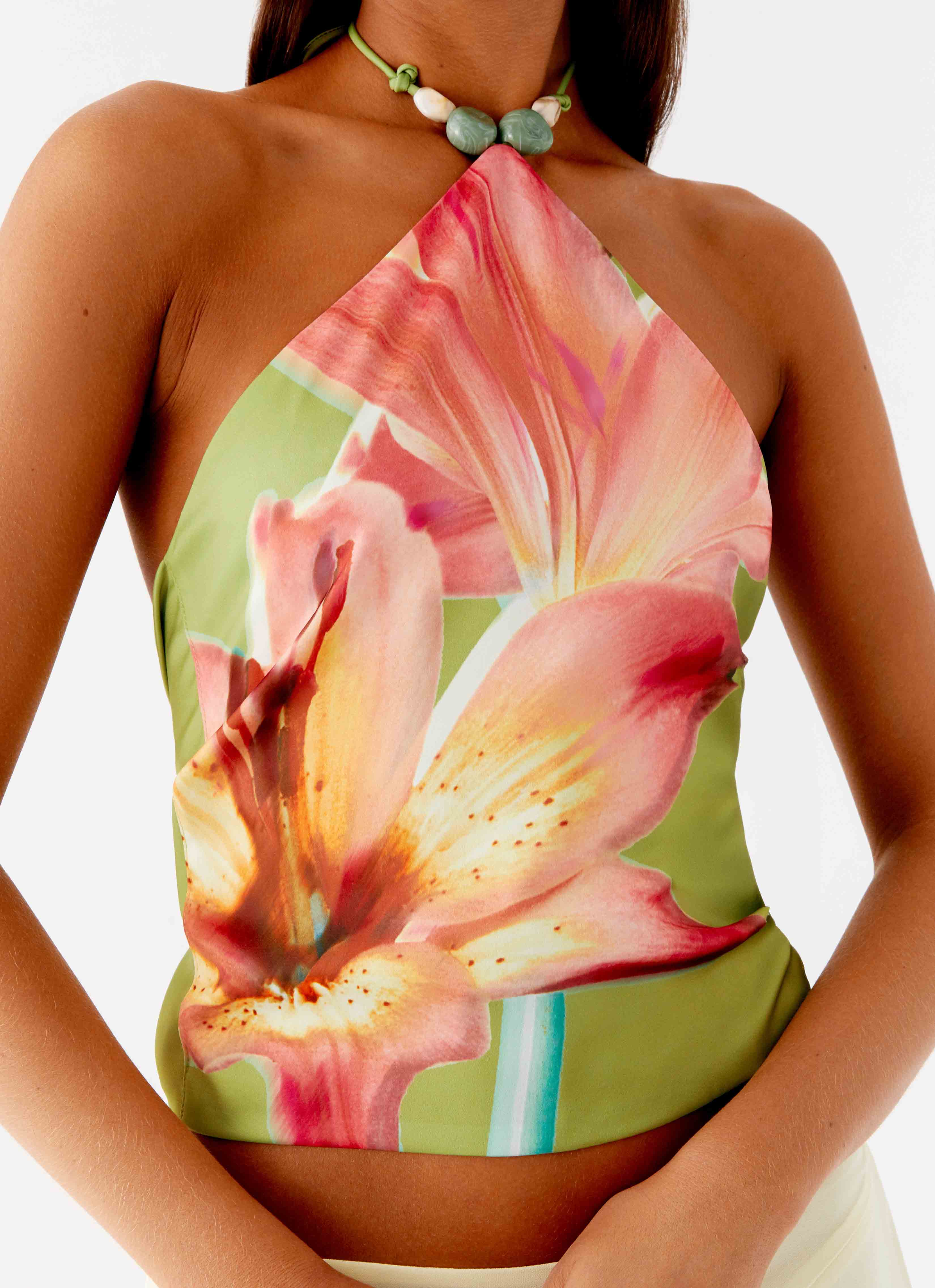 Loreta Beaded Tie Back Top Jungle Floral