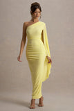Clementina Lemon Asymmetric Cape Sleeve Maxi Dress