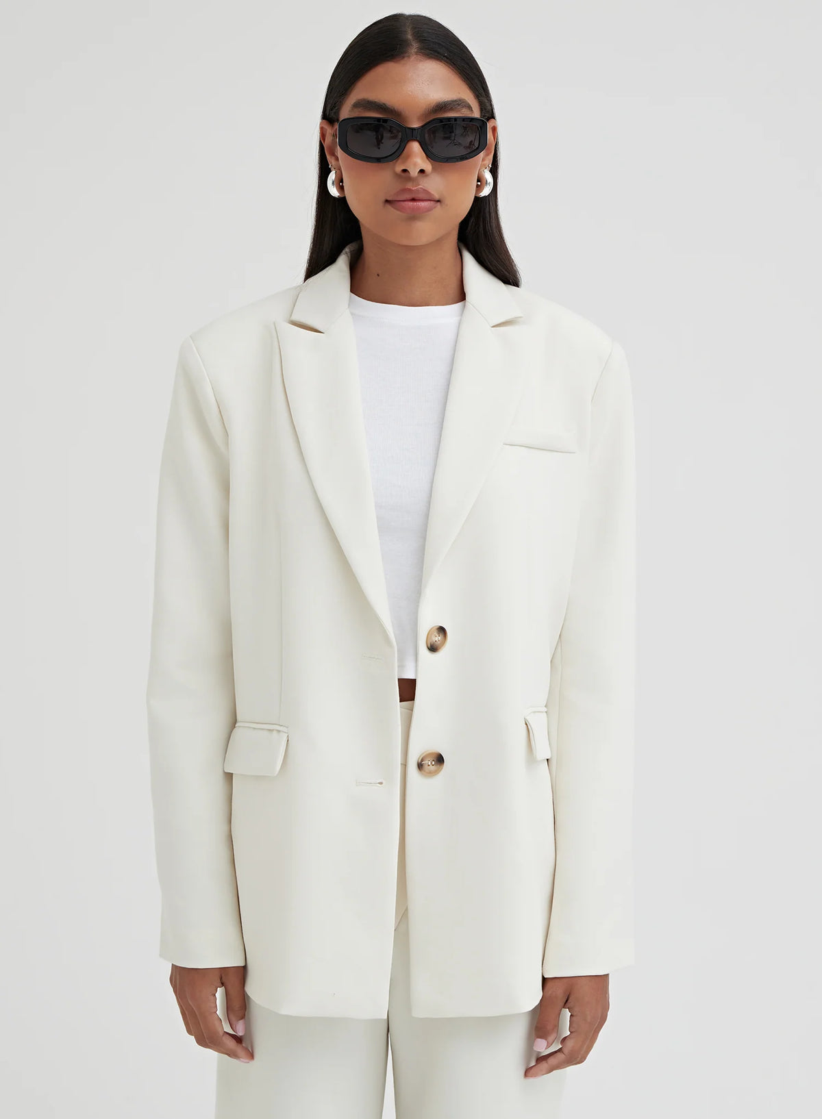 Cream Oversized Single Breasted Blazer