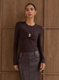 Chocolate Knitted Hardware Bust Detail Top