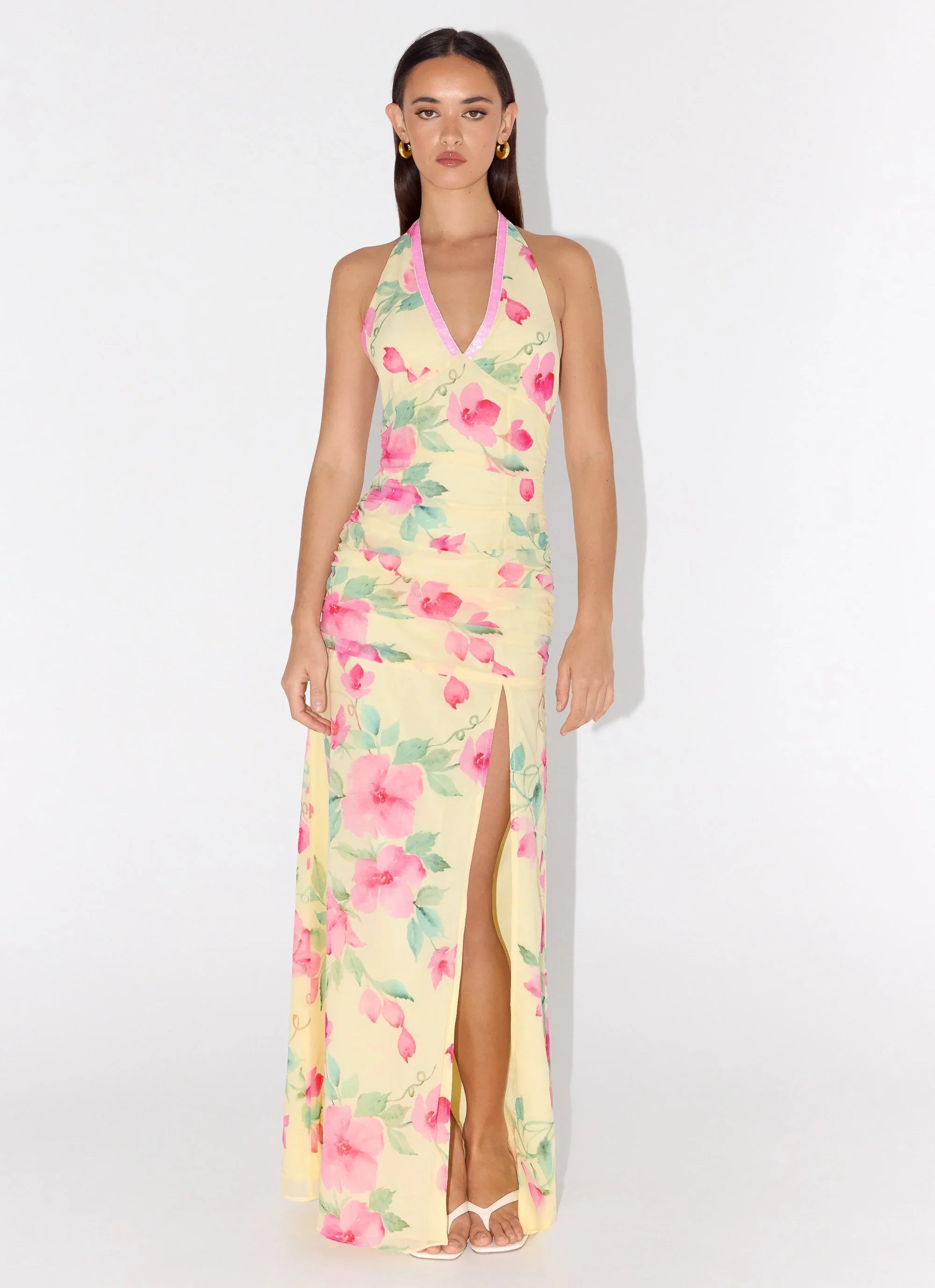 Colada Halter Maxi Dress Lemon Soleil
