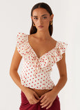 Regan Ruffle Top Red Polka Dot