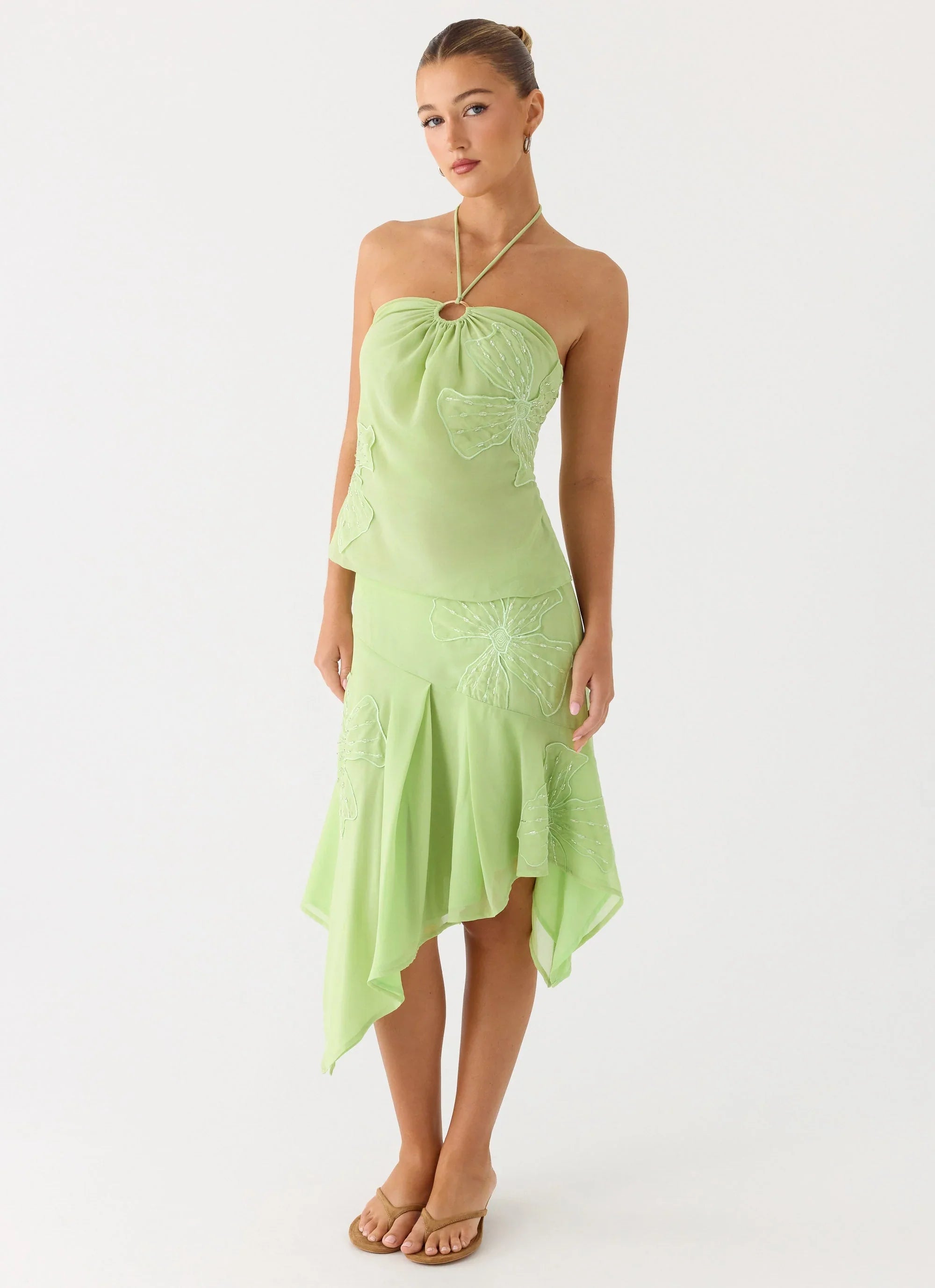 Teneika Beaded Flower Midi Skirt Lime