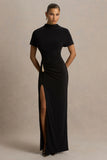 Arlena Black High Neck Wrapped Maxi Dress