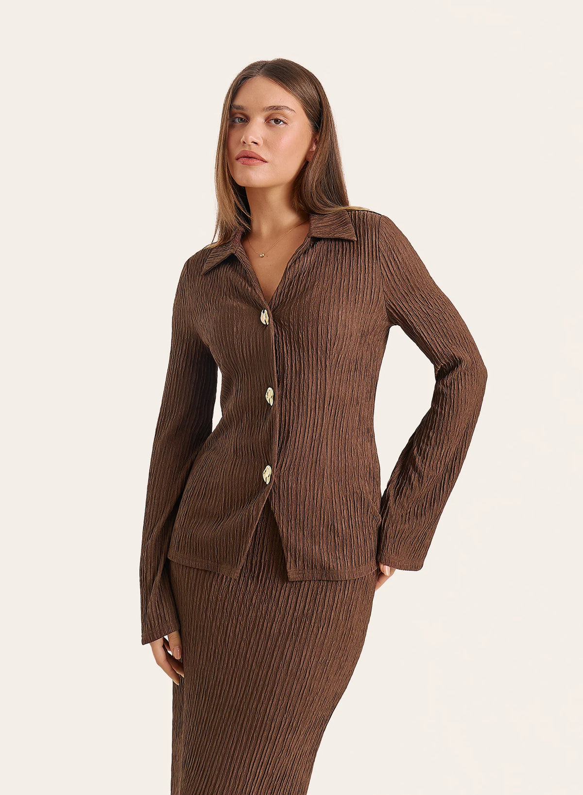 Chocolate Crinkle Jersey Long Sleeved Top