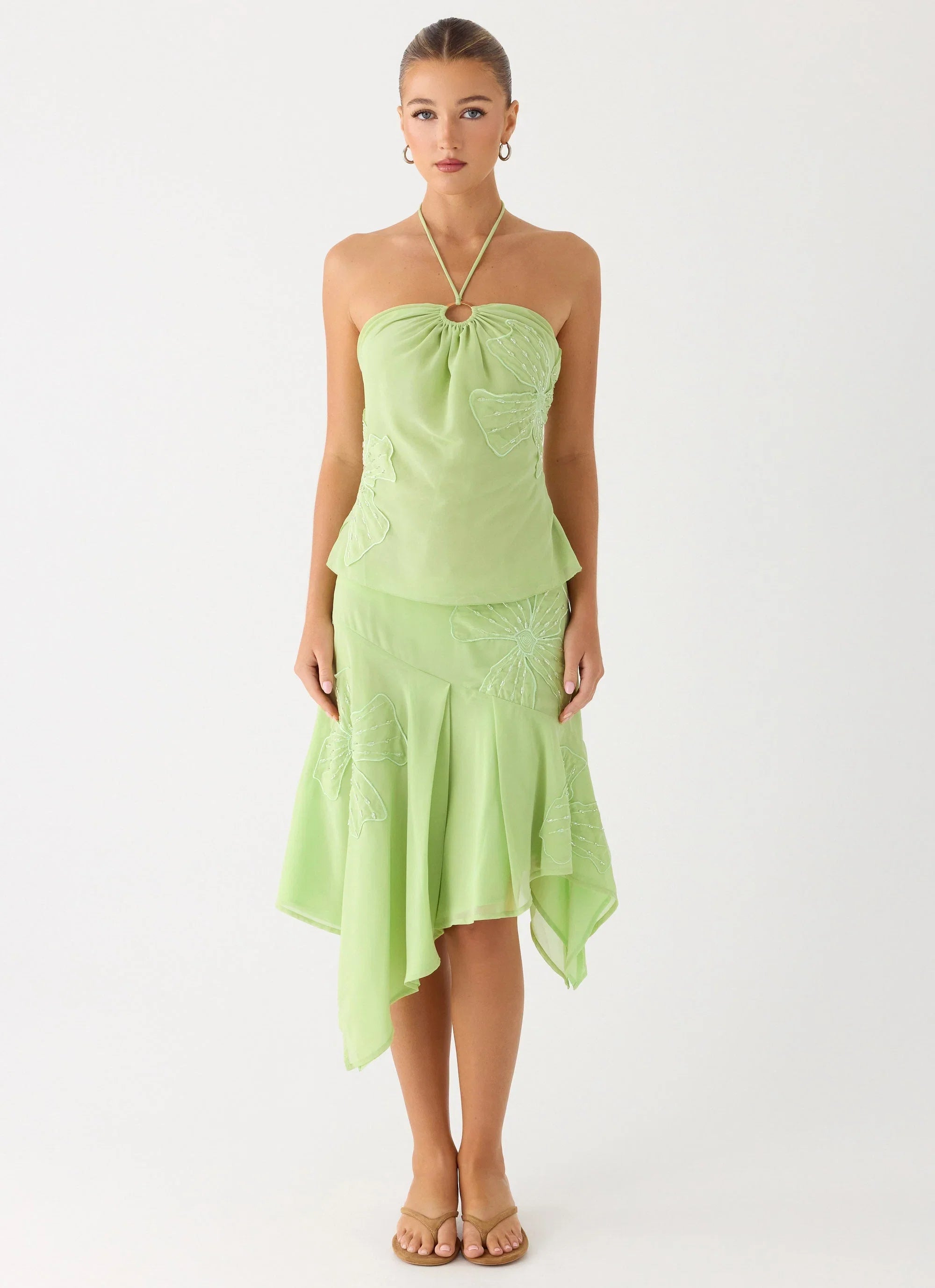 Teneika Beaded Flower Midi Skirt Lime