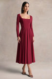 Alison Burgundy Square Neck A Line Midi Dress