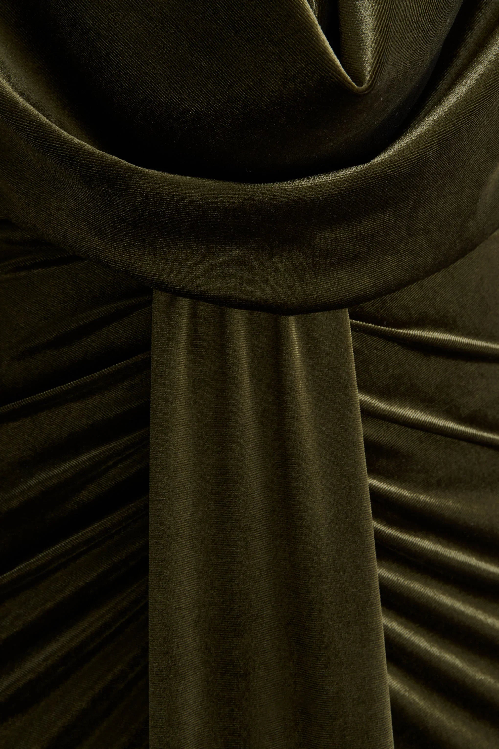 Lavernia Olive Velvet Halter Neck Maxi Dress With Gathered Detailing