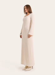 Ecru Square Neck Long Sleeve Maxi Dress