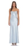 Sequin Bust Satin Maxi Dress in Light Blue