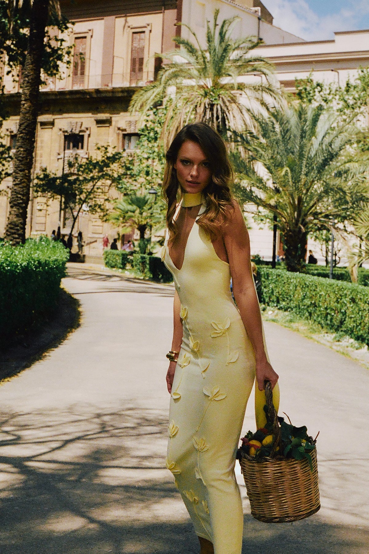 Wynn Floral Knit Midi Dress Lemon